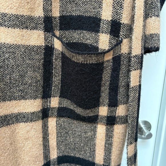 Liz Claiborne Plaid Open Front Cardigan Brown Belted Pockets Cozy Fall Large - Picture 6 of 8
